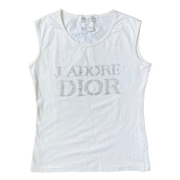 Authentic Christian Dior J'Adore Dior Rhinestones Galliano Tank Top Shirt 38 - Picture 1 of 6